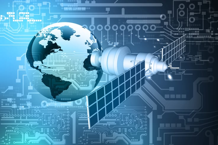 Image shows an earth and satellite