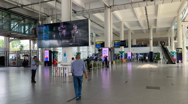 image shows the arrival hall of Medan Airport in Indonesia