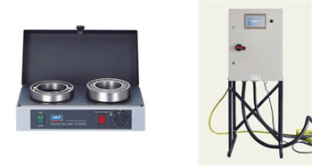Image shows a hot plate featuring two bearings on the left and a heat cabinet on the right